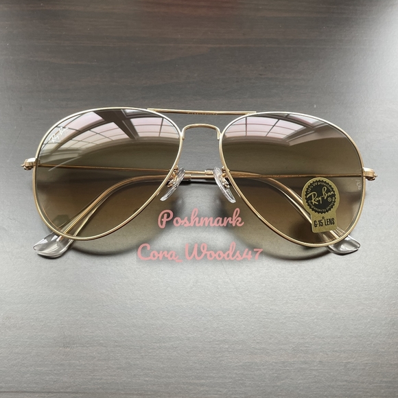 RayBan Aviator Gradient Brown RB3025 Gold Frame 58 / 62 Unisex New - Picture 9 of 16